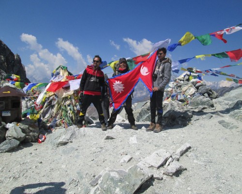 With Nepal Flag In Everest