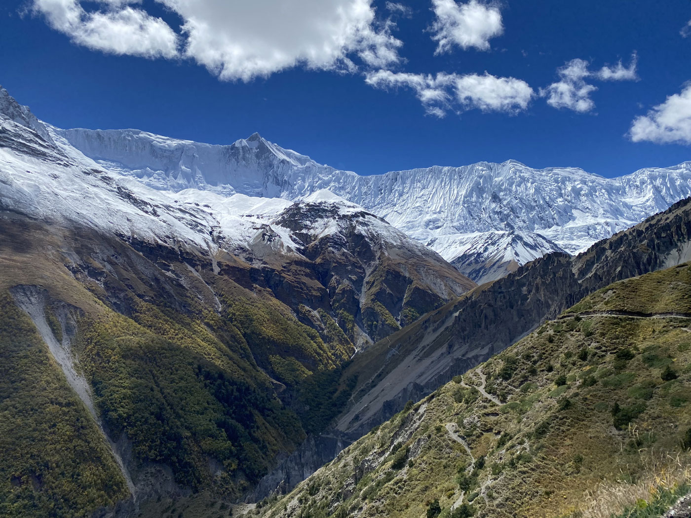 Beautiful mountain scenery along the Annapurna Circuit Trek, one of the most iconic trekking routes in Nepal.