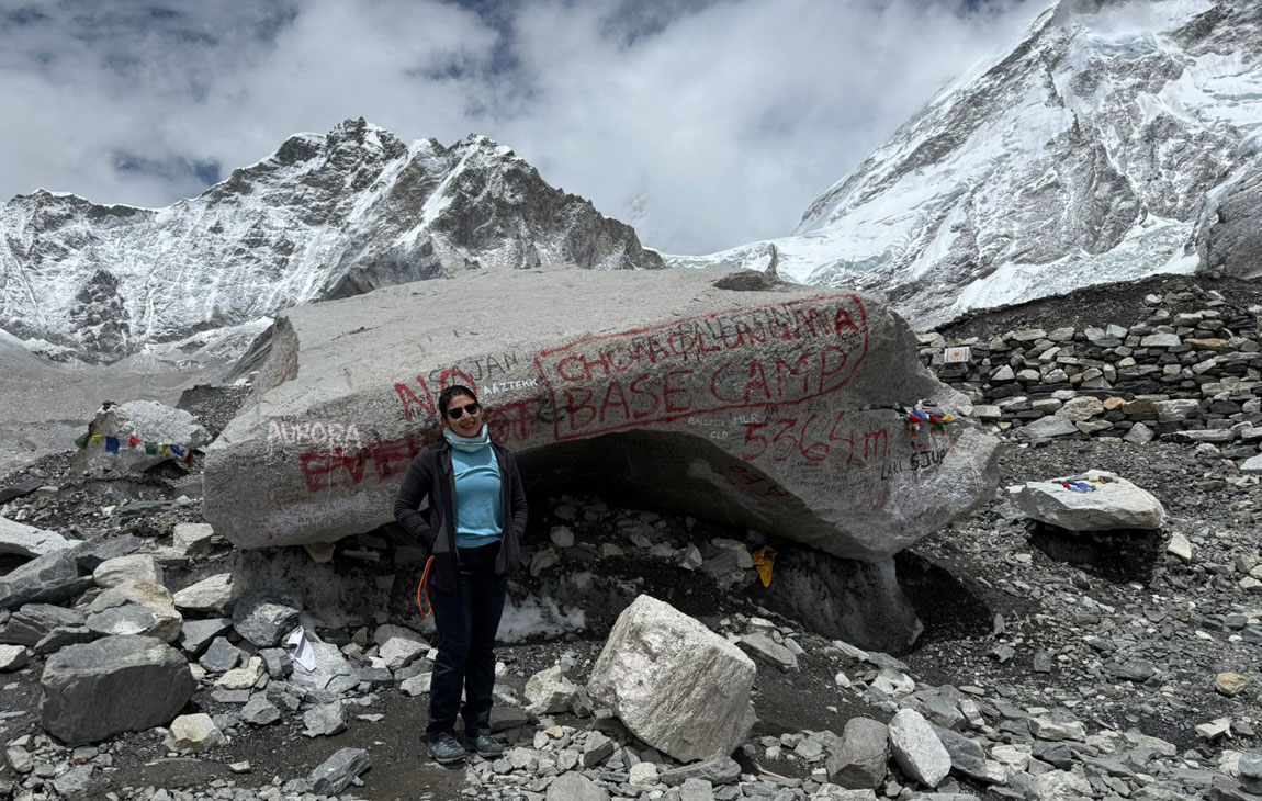 Solo female trekker at Everest Base Camp in Nepal
