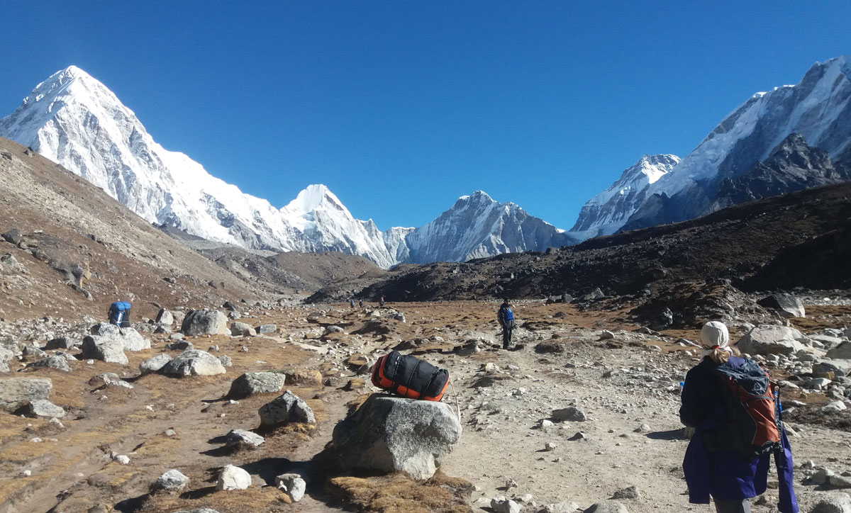 Indian trekkers near Everest Base Camp during the Everest Base Camp Trek in Nepal