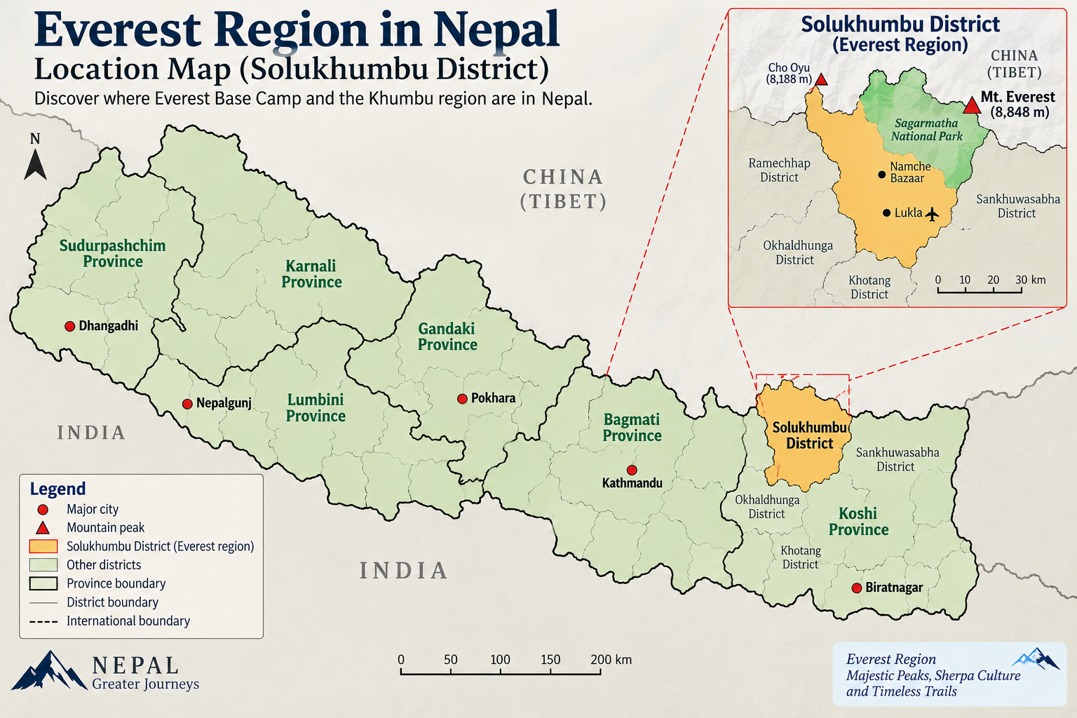 Map showing the Everest region in Solukhumbu District, Nepal