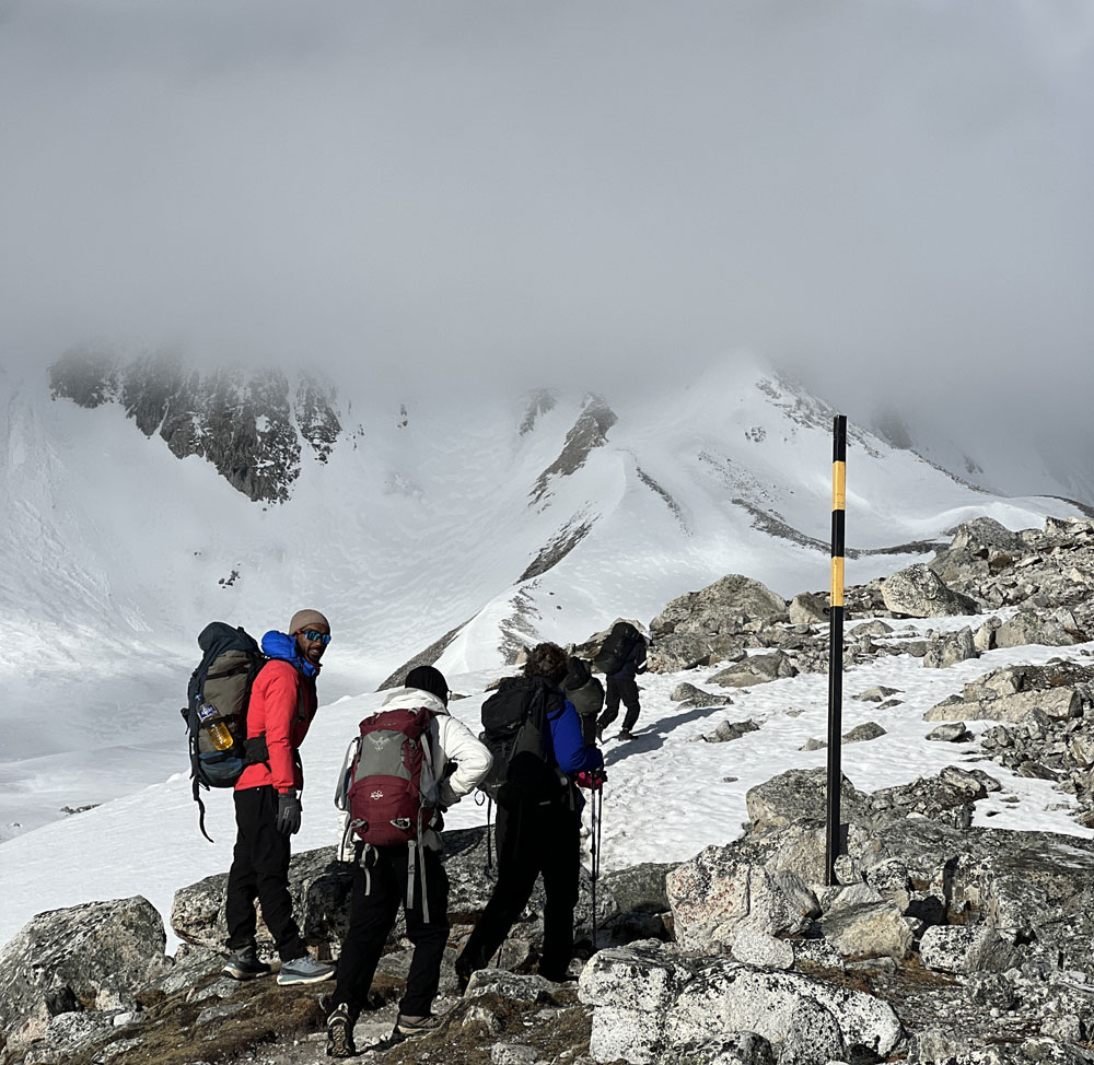 Small trekking group exploring the Manaslu Circuit Trek