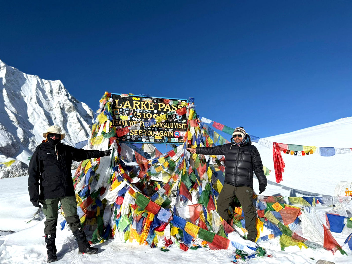 Larkya La Pass 5160m highest point of Manaslu Circuit Trek Nepal
