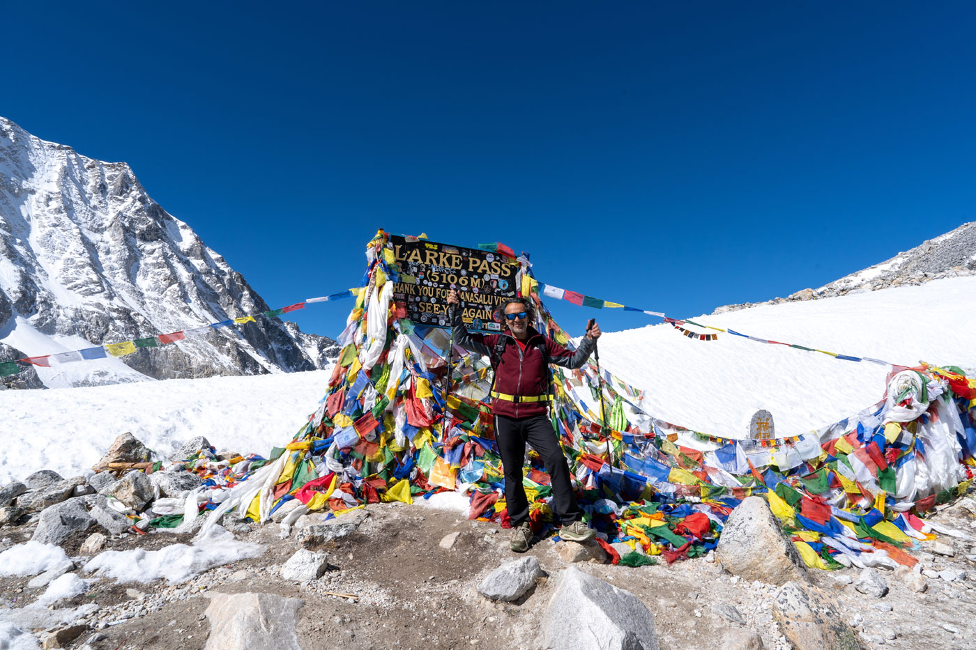 Larkya La Pass 5160m high altitude crossing Manaslu Circuit trek