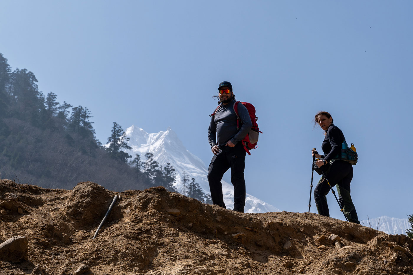 Manaslu Circuit Trek mountain view with snow peaks in Nepal