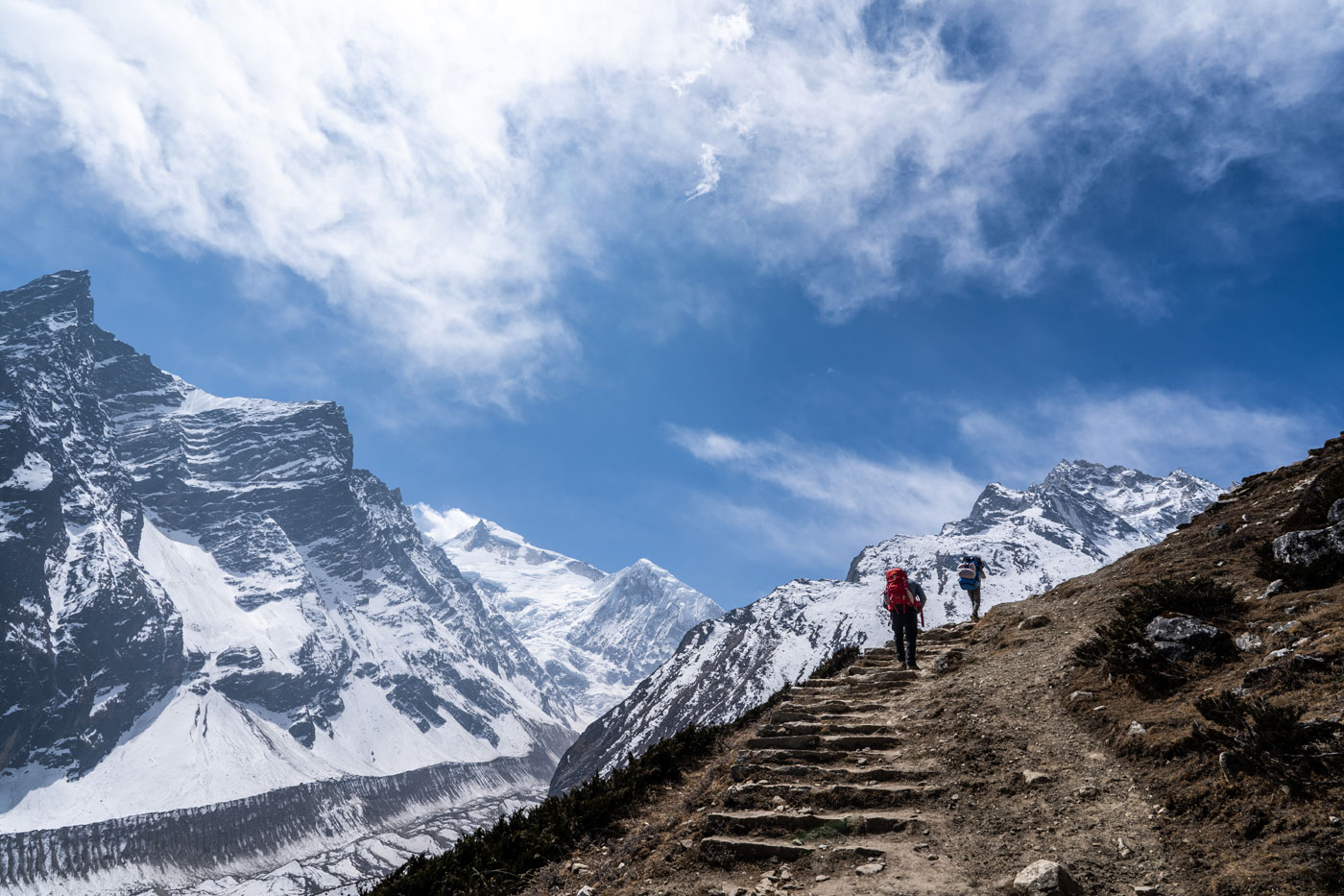 Manaslu Circuit Trek mountain view with snow peaks in Nepal