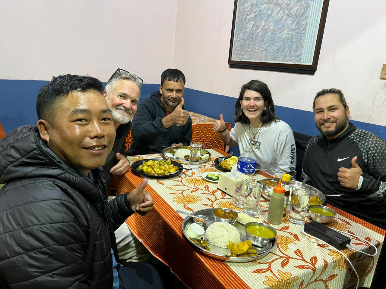 Typical meal on the Manaslu Circuit Trek served in a teahouse (dal, vegetables, and rice)