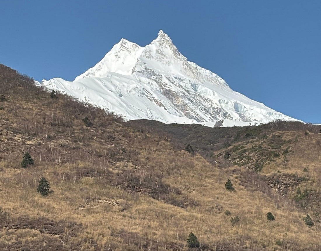 View of Mount Manaslu from the Manaslu Circuit trekking route