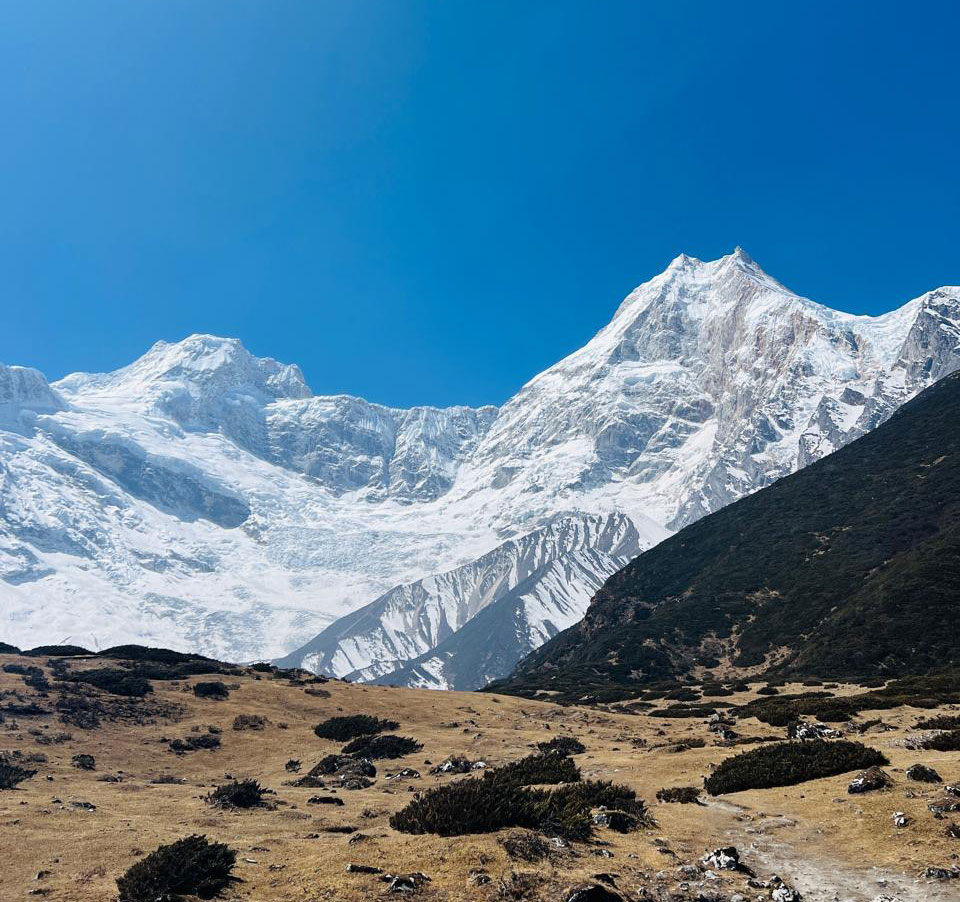 Mount Manaslu view during October Manaslu Circuit Trek