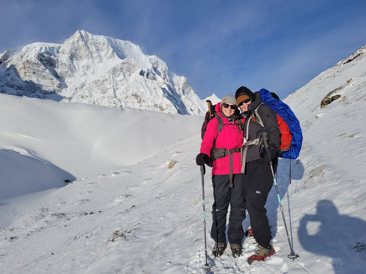 Senior trekker above 60 years enjoying Manaslu Circuit Trek Nepal