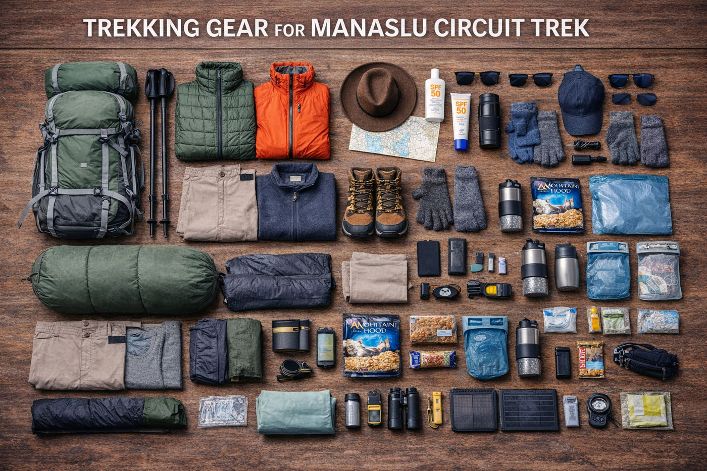 organized trekking backpack gear for Manaslu Circuit Trek