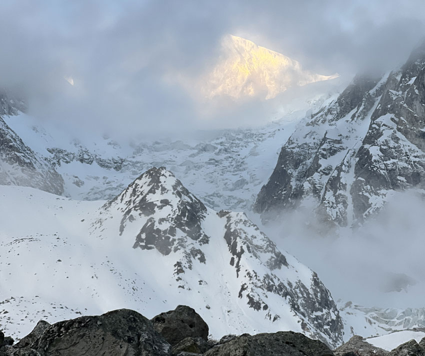 Mountain panorama from Dharmasala (Larkya Phedi) before crossing Larkya La Pass